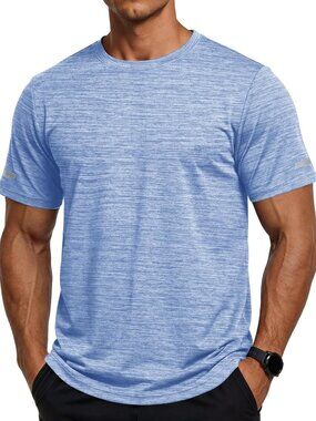 Men’s Light Blue Quick-Dry Athletic Gym T-Shirt – Moisture Wicking Crewneck